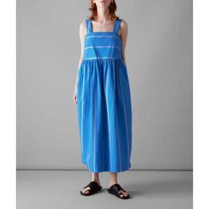 Toast Summer Camp Stripe Poplin Midi Dress in Blue NWT